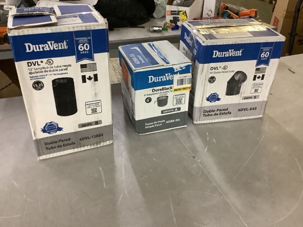 DuraVent 6" Diameter Stove Pipe Damper, Double Wall Elbow & Adjustable Stove Pipe - Image 1 - Lot 365JF