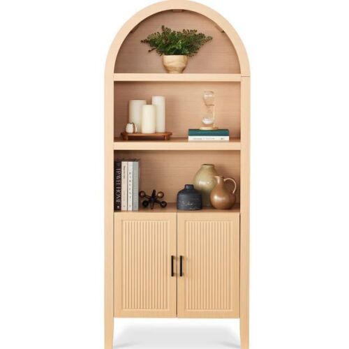 Arched 5-Tier Storage Cabinet w/ Reeded Doors, Adjustable Shelves - 72in - Lot 32