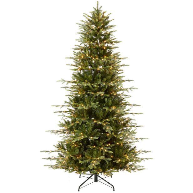 12' Pre-Lit Artificial Aspen Slim Noble Fir Christmas Tree w/ Metal Stand - Image 1 - Lot 76