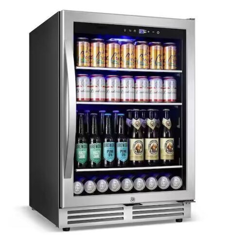 Nipus 23.4 in. Single Zone 220 Plus Cans Beverage Cooler Built-in Refrigerator with 2-Door Handles in Silver Stainless Steel - Lot 44JF