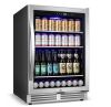 Nipus 23.4 in. Single Zone 220 Plus Cans Beverage Cooler Built-in Refrigerator with 2-Door Handles in Silver Stainless Steel - Thumbnail 1