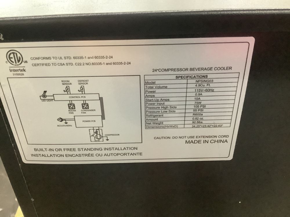 Nipus 23.4 in. Single Zone 220 Plus Cans Beverage Cooler Built-in Refrigerator with 2-Door Handles in Silver Stainless Steel - Image 11 - Lot 44JF