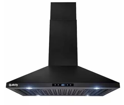 AKDY 30 in. 343 CFM Convertible Kitchen Island Mount Range Hood in Black Painted Stainless Steel with Touch Control - Lot 74JF