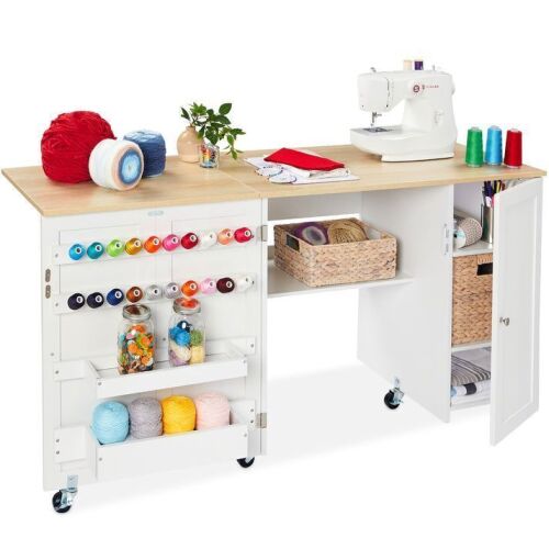 Large Portable Folding Sewing Table Multipurpose Craft Station w/ Wheels - Lot 189