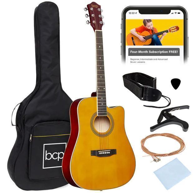 Full Size Beginner Acoustic Guitar Set with Case, Strap, Capo - 41in - Image 1 - Lot 192