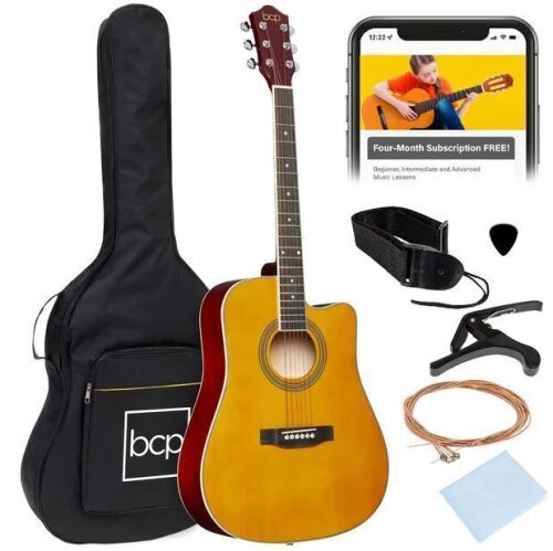 Full Size Beginner Acoustic Guitar Set with Case, Strap, Capo - 41in - Lot 192