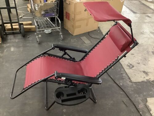 Folding Zero Gravity Recliner Patio Lounge Chair w/ Canopy, Side Tray - Lot 614