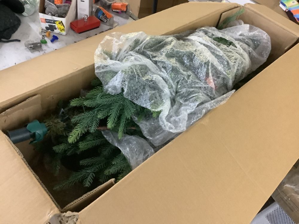 7.5' Pre-Lit Artificial Aspen Slim Noble Fir Christmas Tree w/ Metal Stand - Image 2 - Lot 615