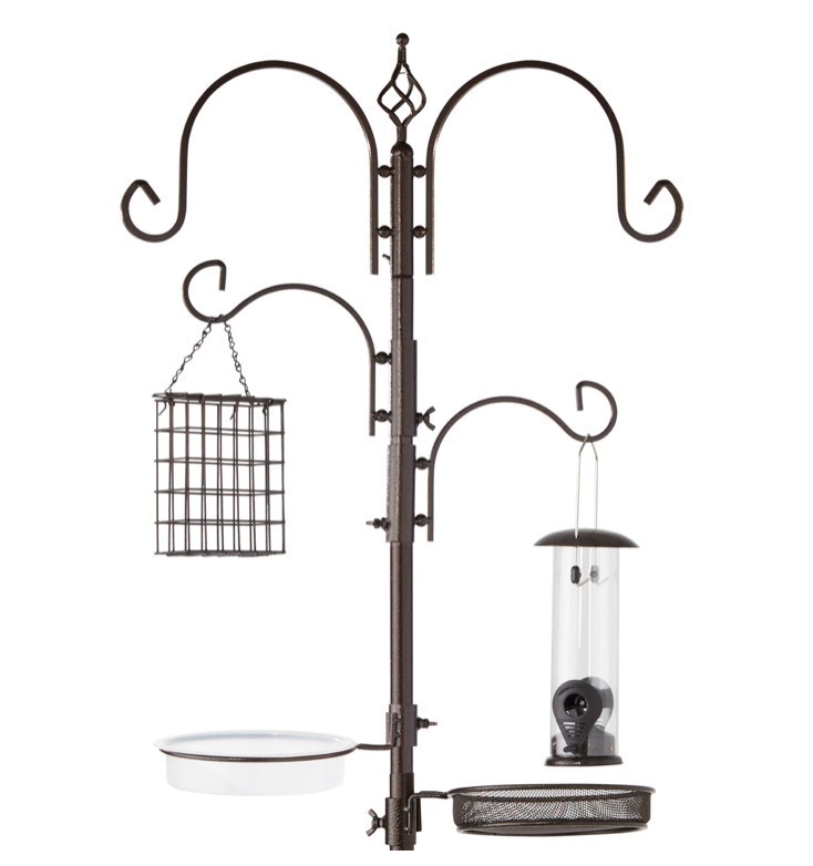 4-Hook Bird Feeding Station, Steel Feeder Stand w/ 2 Bird Feeders - 91in - Image 1 - Lot 716
