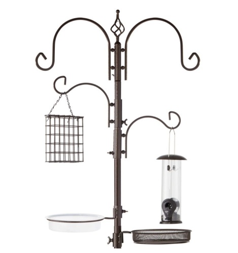 4-Hook Bird Feeding Station, Steel Feeder Stand w/ 2 Bird Feeders - 91in - Lot 716