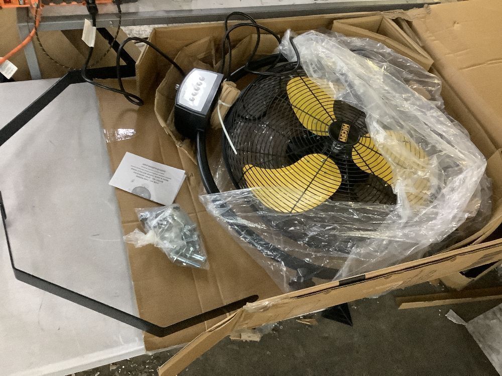 HiCFM 20 in. Yellow 5000 CFM Orbital Remote Wall Mounted Fan, 1/5 HP Motor, Timer, Tilt, Oscillating, 3-Speed - Image 2 - Lot 99JF