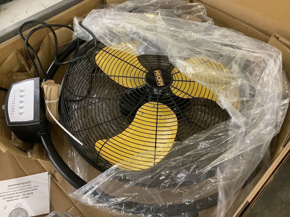 HiCFM 20 in. Yellow 5000 CFM Orbital Remote Wall Mounted Fan, 1/5 HP Motor, Timer, Tilt, Oscillating, 3-Speed - Image 4 - Lot 99JF