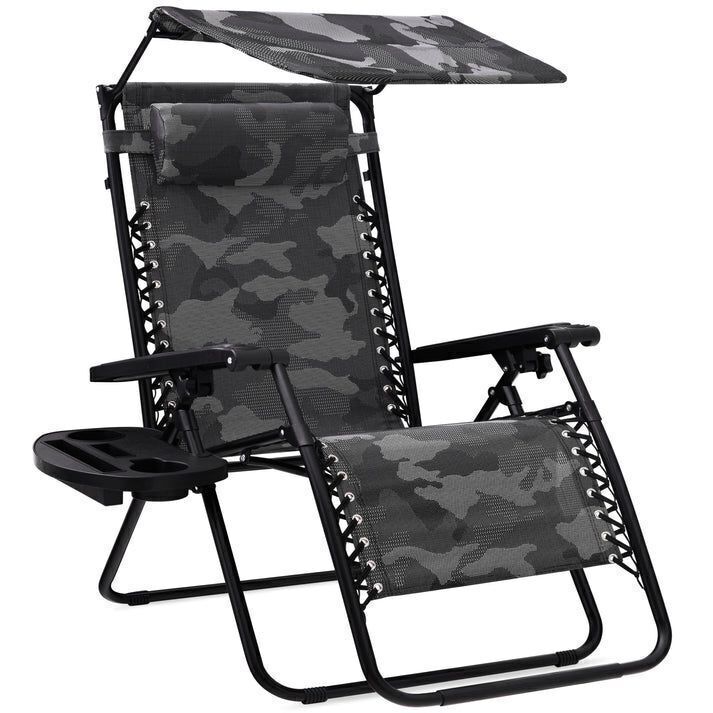 Folding Zero Gravity Recliner Patio Lounge Chair w/ Canopy, Side Tray - Image 1 - Lot 738