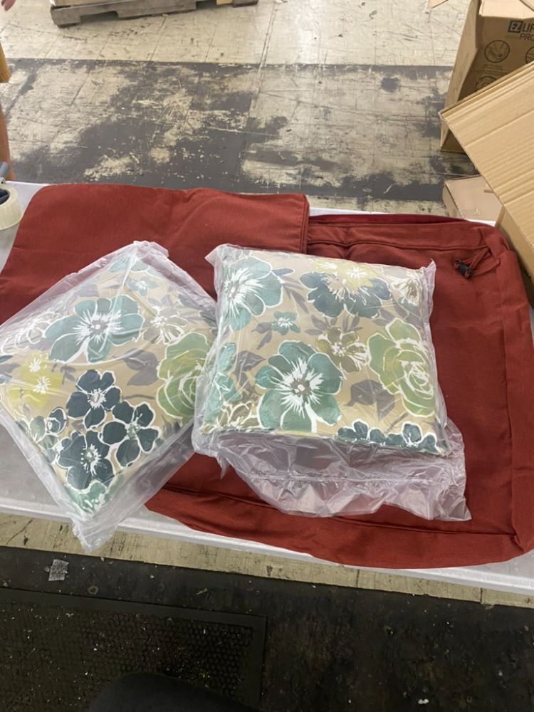 Outdoor Deep Seat Cushion Set, Ruby Red, Set of 2 & (2) Throw Pillows - Image 1 - Lot 416