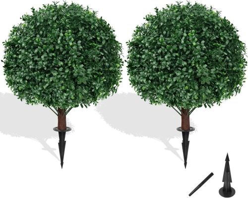 28" Artificial Boxwood Topiary Ball with Ground Spike, Set of 2 - Lot 517
