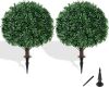 28" Artificial Boxwood Topiary Ball with Ground Spike, Set of 2 - Thumbnail 1