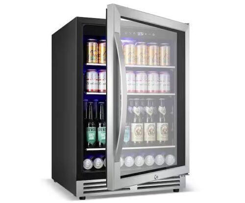 Nipus 23.4 in. Single Zone 220 Plus Cans Beverage Cooler Built-in Refrigerator with 2-Door Handles in Silver Stainless Steel - Lot 36JF