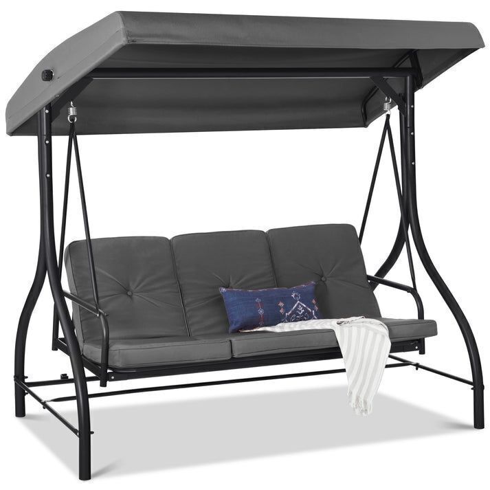 3-Seat Outdoor Canopy Swing Glider Furniture w/ Converting Flatbed Backrest - Cut in Seat Frame - Image 1 - Lot 125