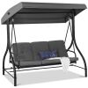 3-Seat Outdoor Canopy Swing Glider Furniture w/ Converting Flatbed Backrest - Cut in Seat Frame - Thumbnail 1