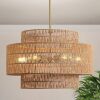 24” Boho Large Rattan Chandelier Light Fixture, 6-Light - Thumbnail 1