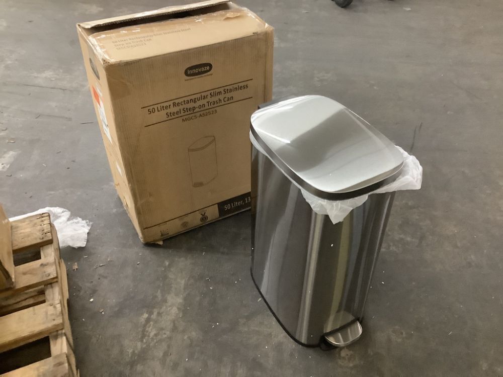 Innovaze 13 Gal. Silver Oval Slim Step-On Metal Household Trash Can - Image 2 - Lot 164JF