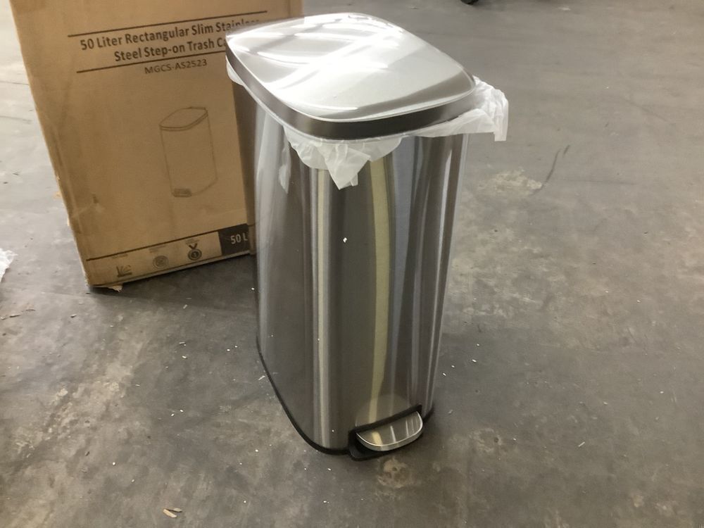 Innovaze 13 Gal. Silver Oval Slim Step-On Metal Household Trash Can - Image 3 - Lot 164JF