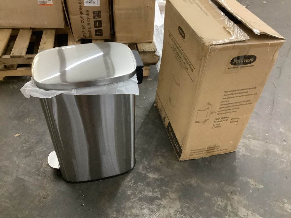 Innovaze 13 Gal. Silver Oval Slim Step-On Metal Household Trash Can - Image 4 - Lot 164JF