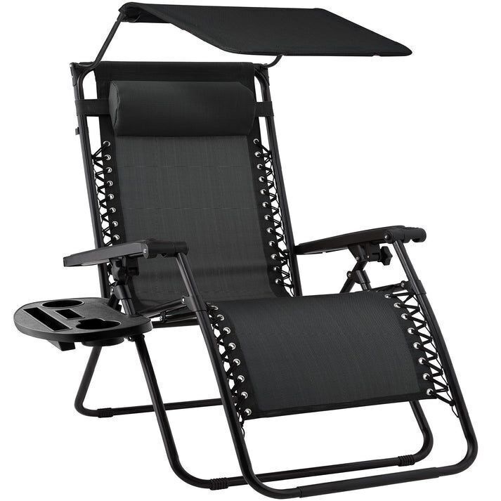 Folding Zero Gravity Recliner Patio Lounge Chair w/ Canopy, Side Tray - Image 1 - Lot 225