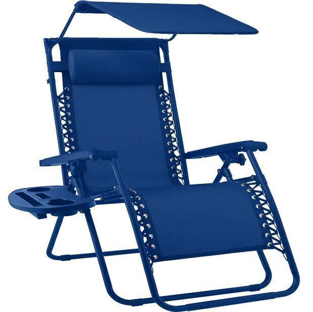 Folding Zero Gravity Recliner Patio Lounge Chair w/ Canopy, Side Tray - Image 1 - Lot 228
