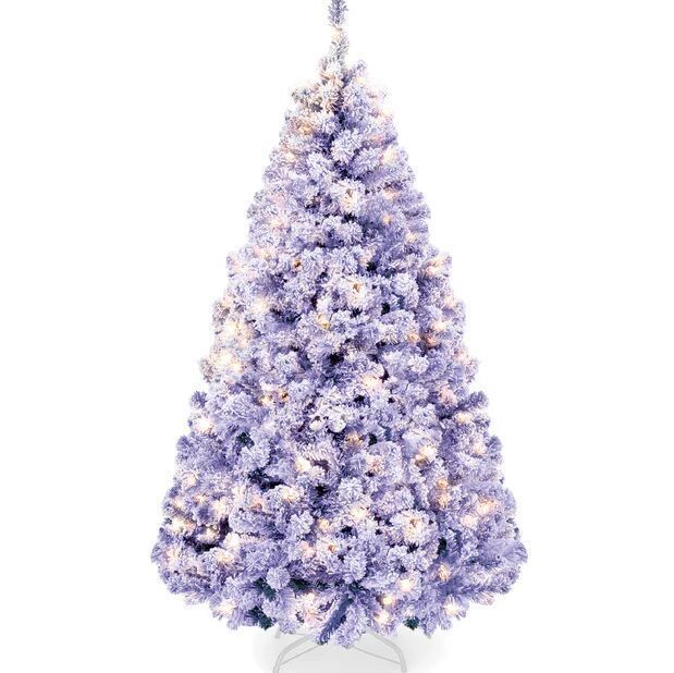 7.5' Pre-Lit Lavender Flocked Artificial Pine Christmas Tree w/ White Lights - Image 1 - Lot 278