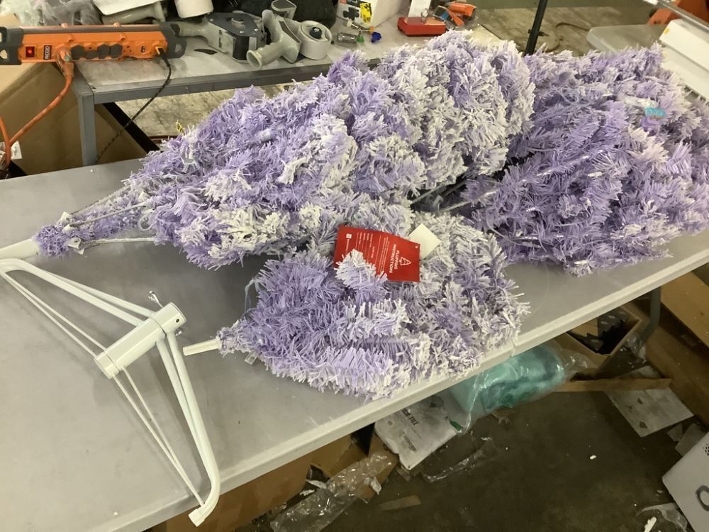 7.5' Pre-Lit Lavender Flocked Artificial Pine Christmas Tree w/ White Lights - Image 2 - Lot 278