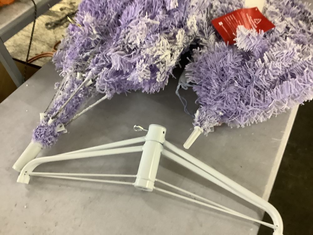 7.5' Pre-Lit Lavender Flocked Artificial Pine Christmas Tree w/ White Lights - Image 3 - Lot 278