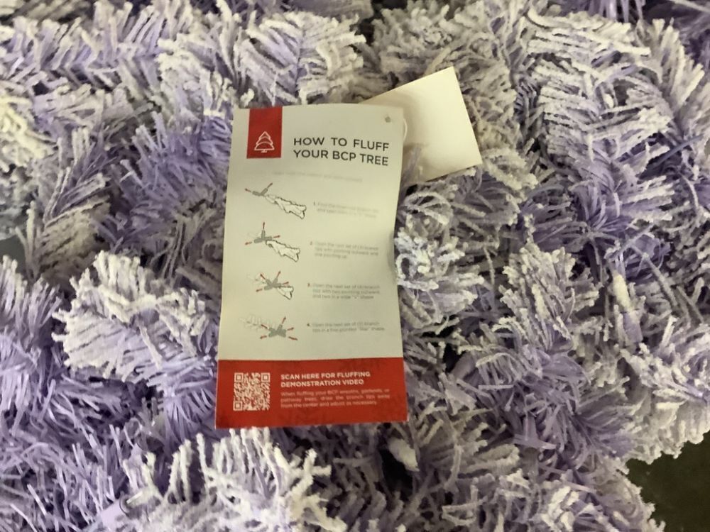 7.5' Pre-Lit Lavender Flocked Artificial Pine Christmas Tree w/ White Lights - Image 5 - Lot 278