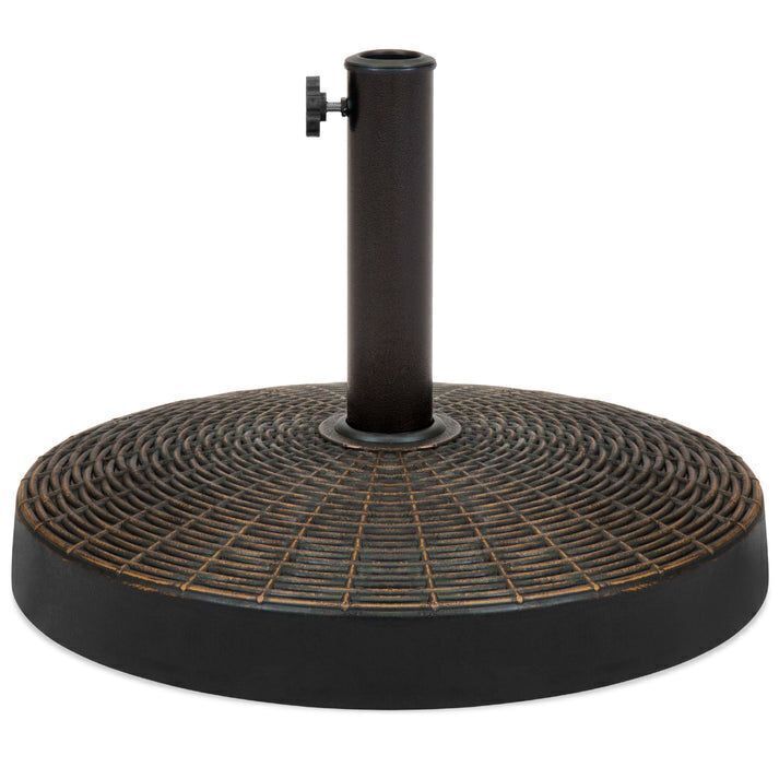 55lb Round Wicker Style Patio Umbrella Stand w/ Blackened Bronze Finish - Image 1 - Lot 280