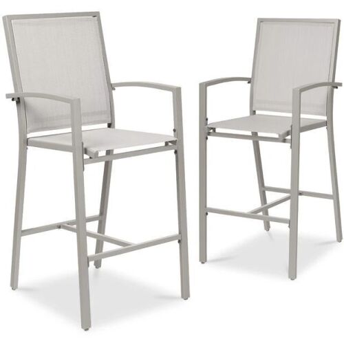 Set of 2 Outdoor Barstools, Patio Chairs w/ Footrests, All-Weather Mesh - Lot 321