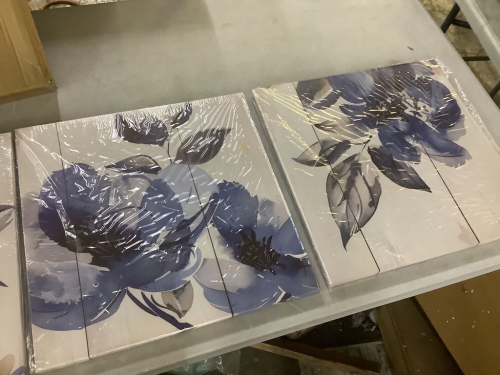 Flower Canvas Wall Art, 4 Pc - Image 3 - Lot 437