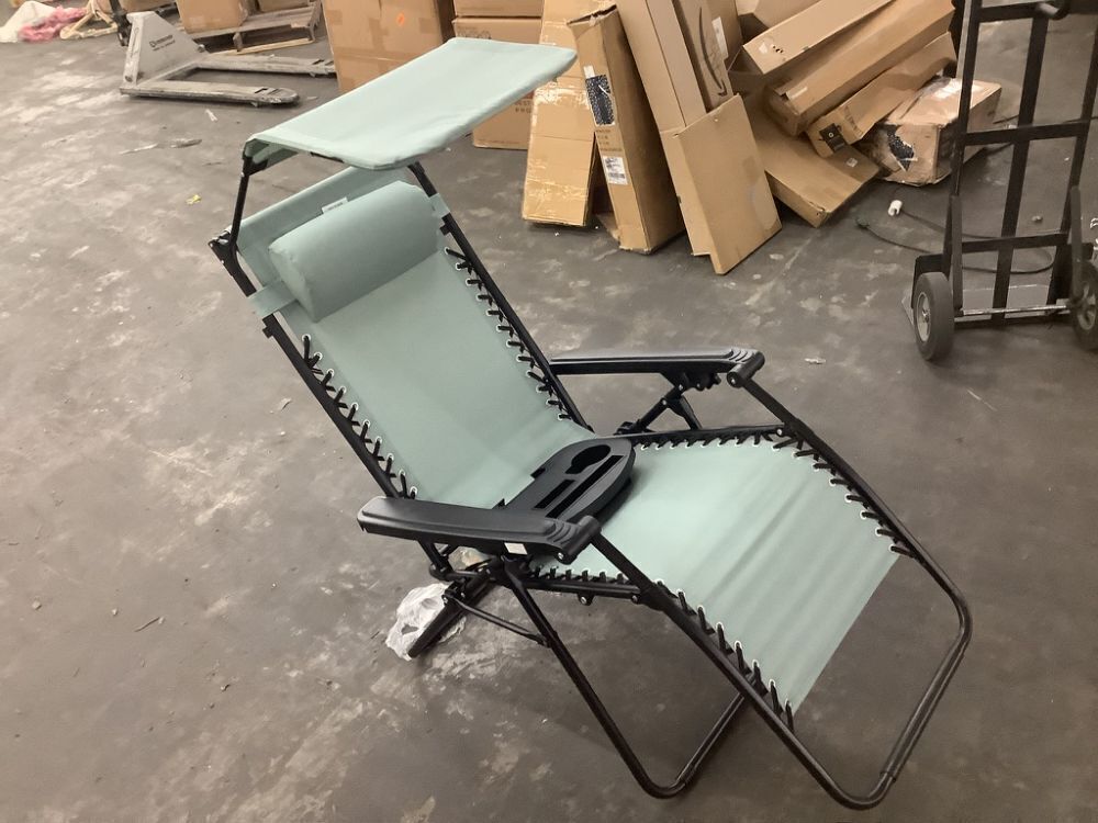 Folding Zero Gravity Recliner Patio Lounge Chair w/ Canopy, Side Tray - Image 2 - Lot 463