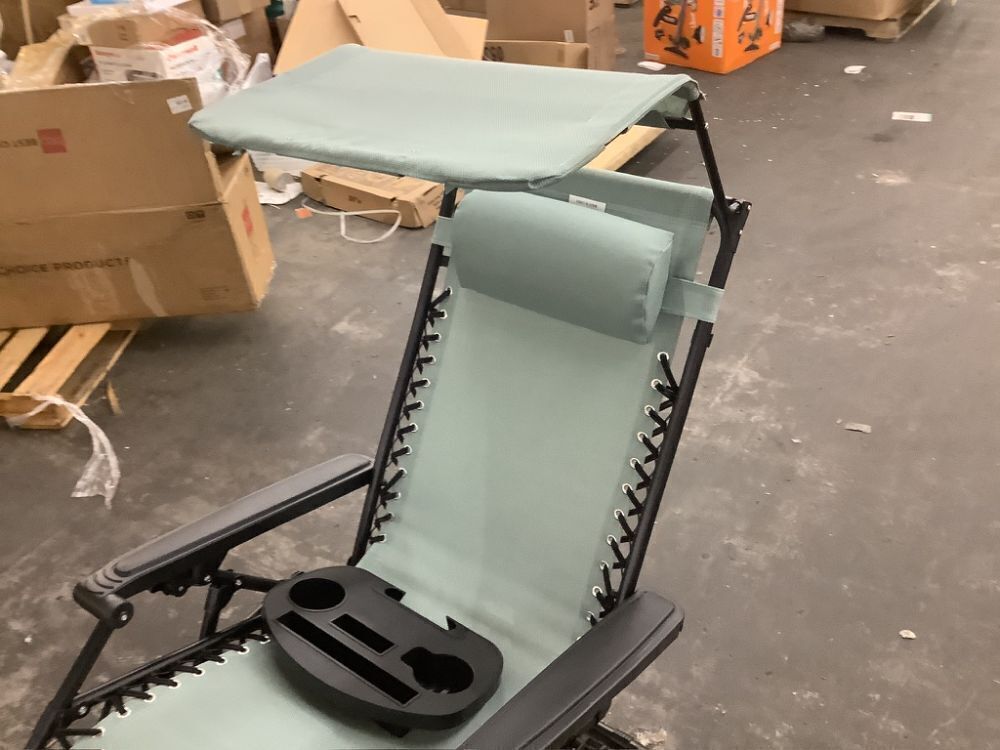Folding Zero Gravity Recliner Patio Lounge Chair w/ Canopy, Side Tray - Image 4 - Lot 463