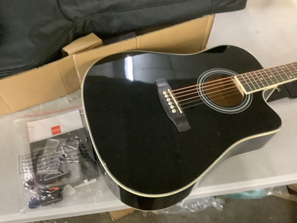 Full Size Beginner Acoustic Guitar Set with Case, Strap, Capo - 41in - Image 2 - Lot 467
