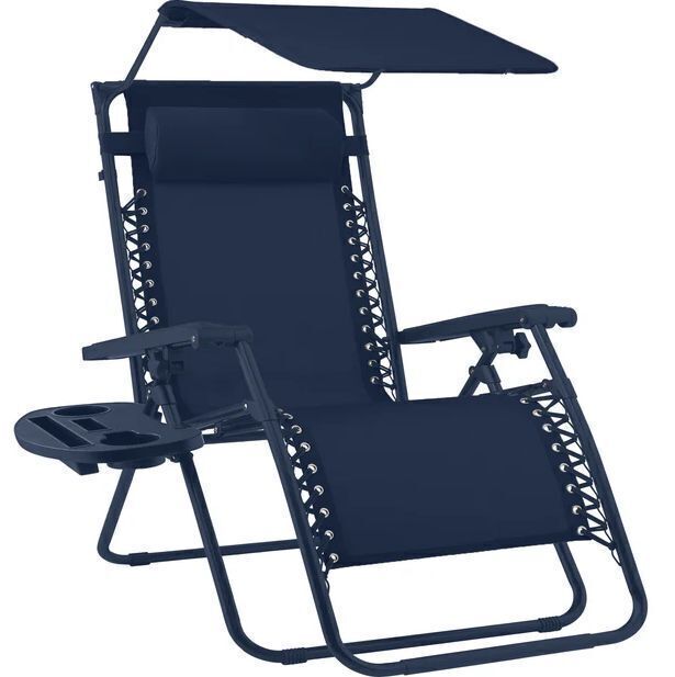 Folding Zero Gravity Recliner Patio Lounge Chair w/ Canopy, Side Tray - Image 1 - Lot 468