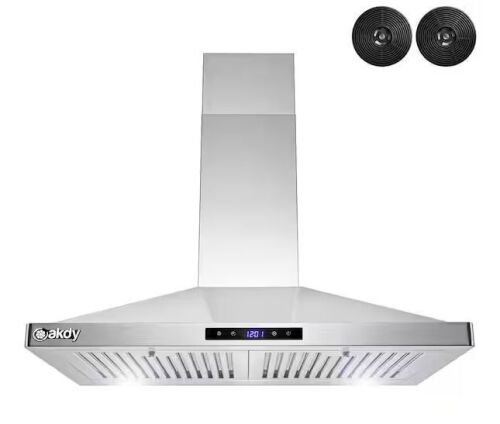 AKDY 30 in. Convertible Kitchen Wall Mount Range Hood in Stainless Steel with LEDs, Touch Control and Carbon Filters - Lot 476JF