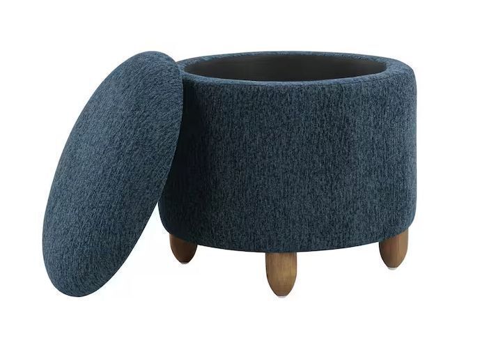 OSP Home Furnishings Lyra Storage Ottoman in Indigo Fabric with Medium Oak Legs - Image 1 - Lot 497JF
