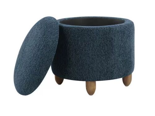 OSP Home Furnishings Lyra Storage Ottoman in Indigo Fabric with Medium Oak Legs - Lot 497JF