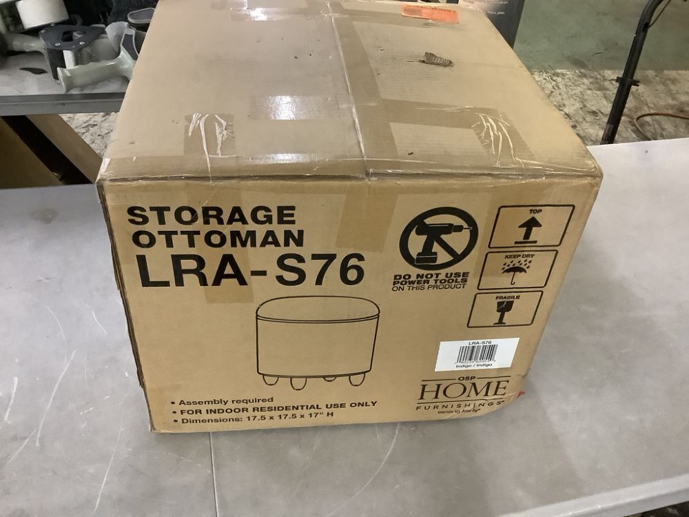 OSP Home Furnishings Lyra Storage Ottoman in Indigo Fabric with Medium Oak Legs - Image 2 - Lot 497JF