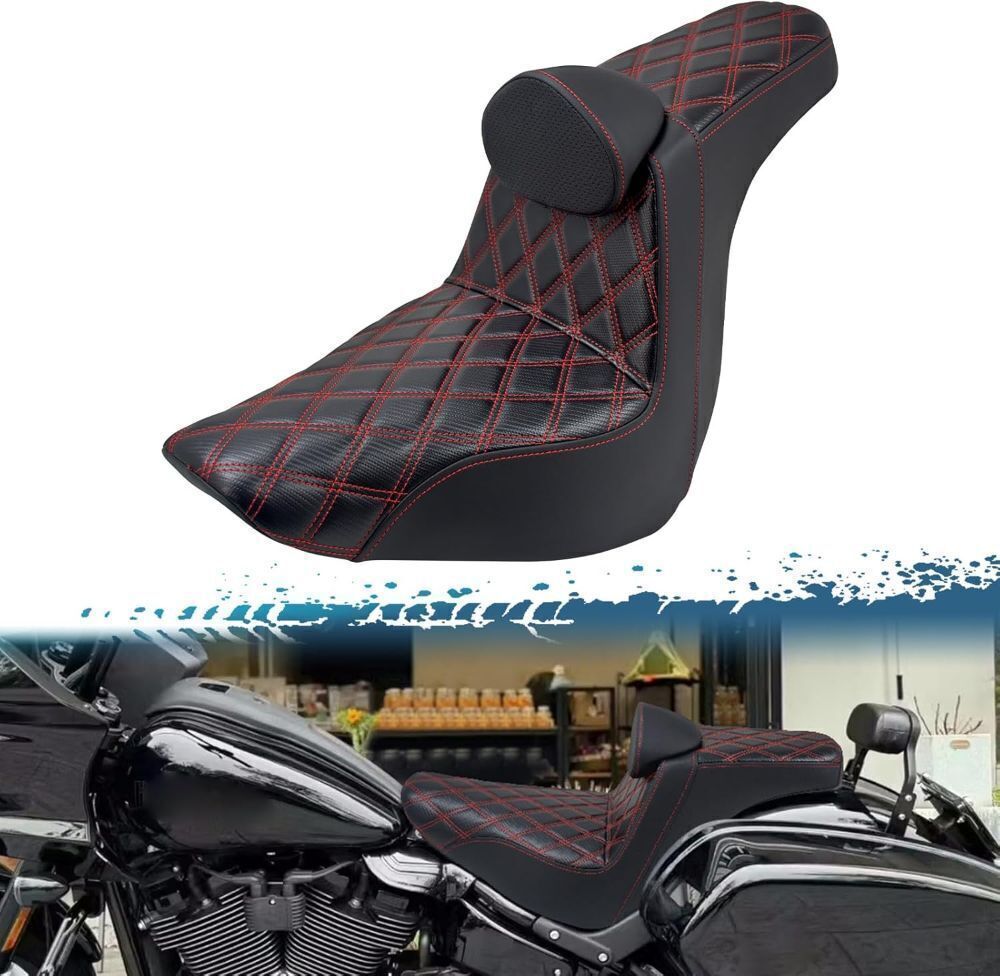 One-Piece Motorcycle 2-Up Seat with Driver Backrest for Harley Softail Sport Glide FLSB Low Rider FXLR FXLRS FXLRST 2018-later - Image 1 - Lot 508