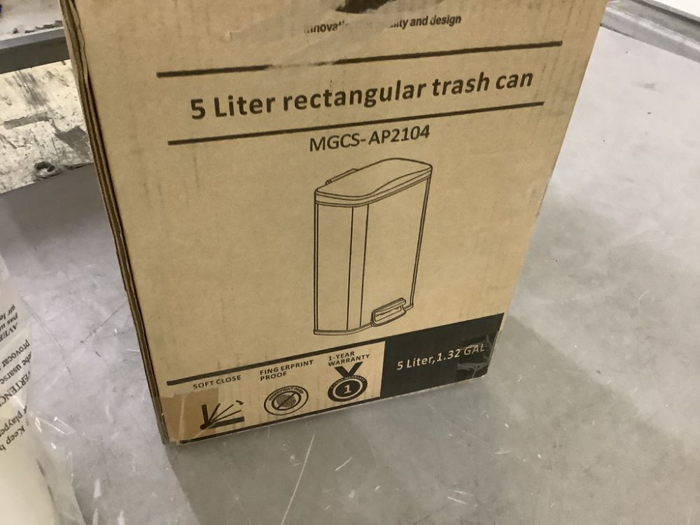 Innovaze 1.3 Gal. Rectangular Matte White Step-On Trash Can with Lids and Inner Bucket - Image 4 - Lot 574JF