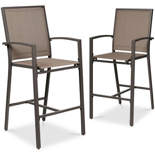Set of 2 Outdoor Barstools, Patio Chairs w/ Footrests, All-Weather Mesh - Image 1 - Lot 687