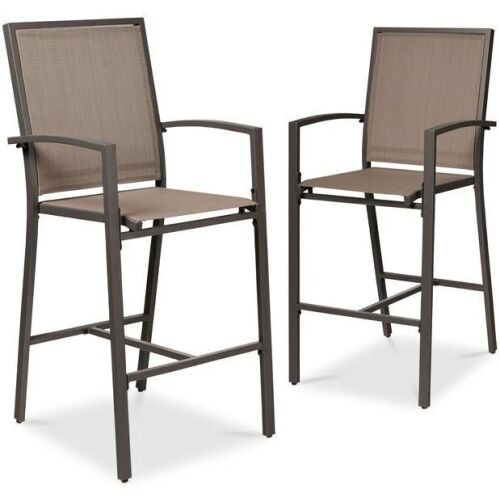 Set of 2 Outdoor Barstools, Patio Chairs w/ Footrests, All-Weather Mesh - Lot 687