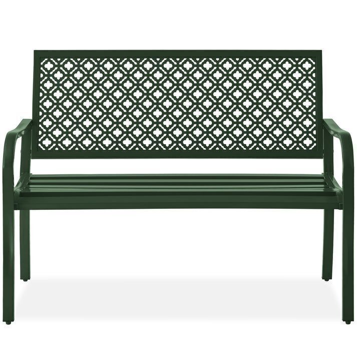 Indoor Outdoor Steel Bench w/ Geometric Backrest, Foot Levelers - Image 1 - Lot 694
