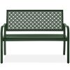 Indoor Outdoor Steel Bench w/ Geometric Backrest, Foot Levelers - Thumbnail 1